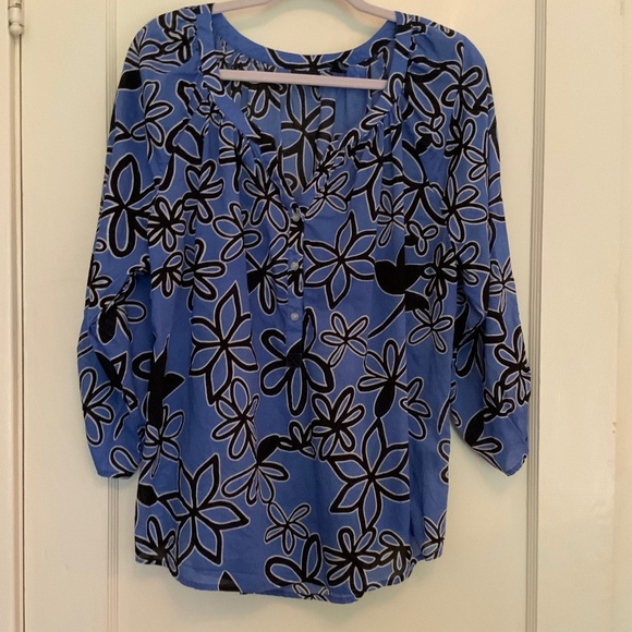 WESTBOUND WOMAN lightweight cotton blouse, Periwinkle/black/white. Sz 1X - Picture 1 of 6